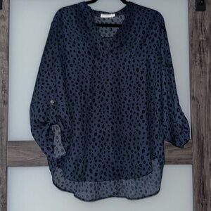 Lush 3/4 sleeve blouse - Navy and Black cheetah print XXL